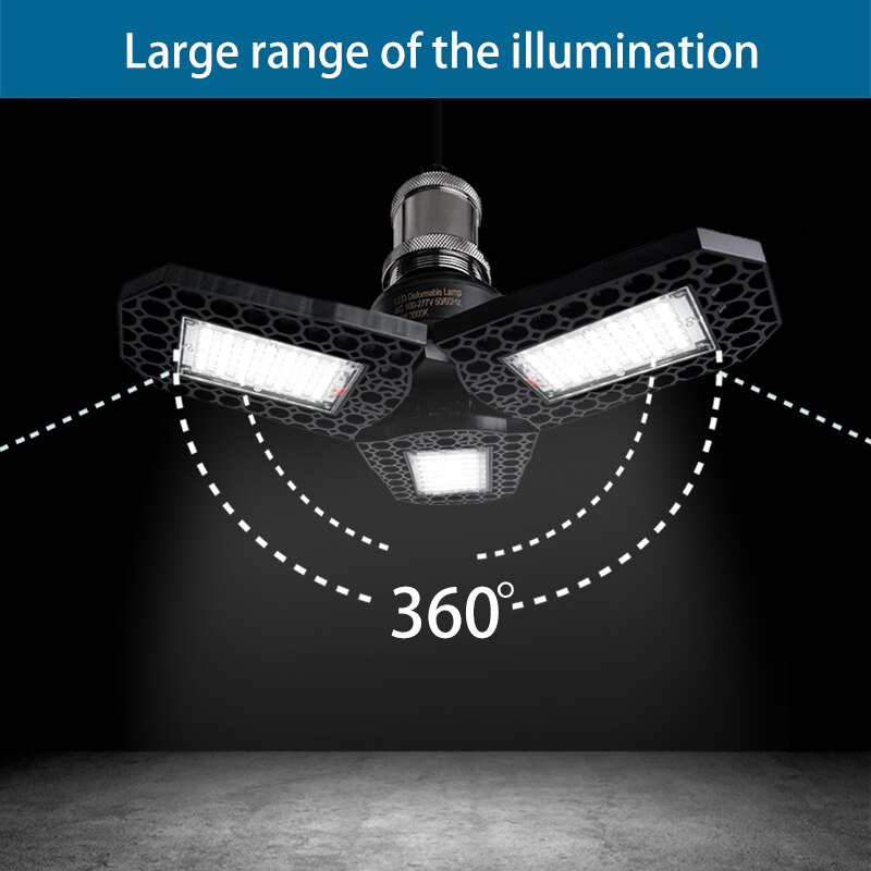Deformerbar lampe  e27 led pære 40w 60w 80w garagelys 360 grader  ac85-265v deformerbar lys til værksted lager fabrik gym