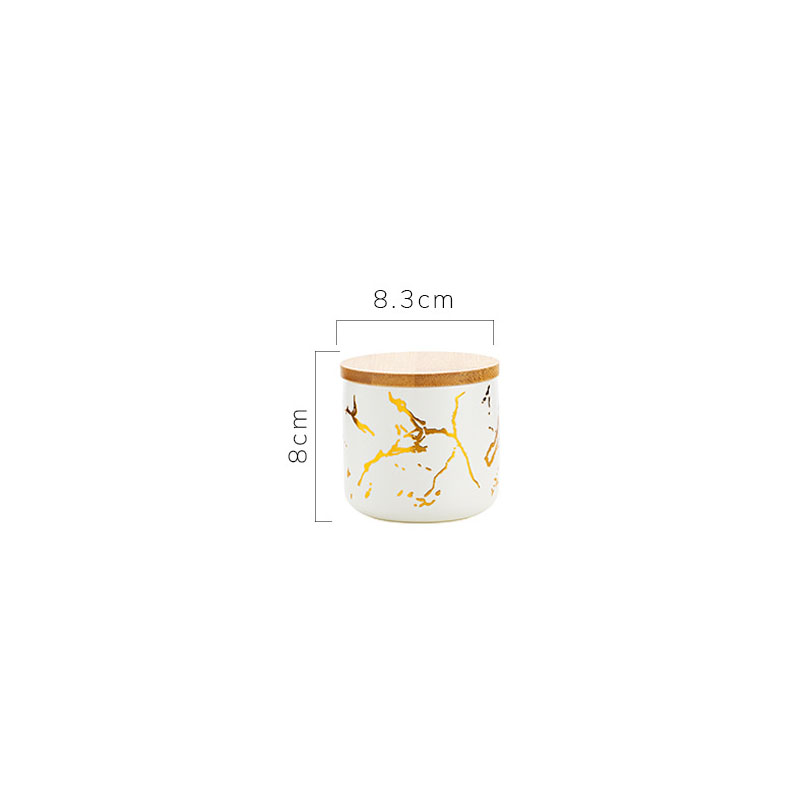 European Ceramic Storage Jar with Lid Marble Texture Kitchen Seal Cereal Dispenser Living Room Desktop Golden Stroke Candy Jar: D-small