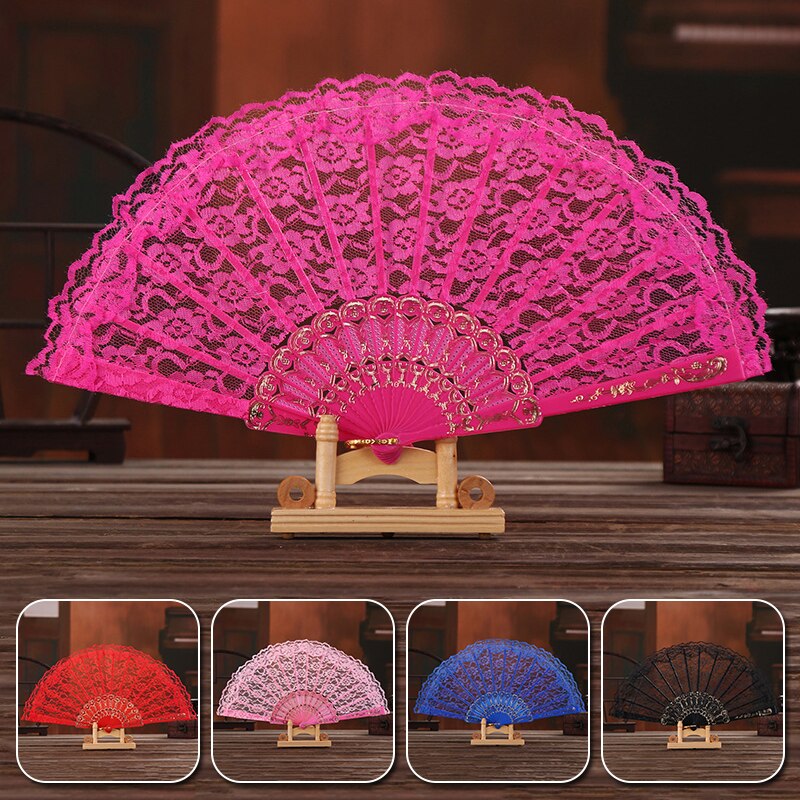 Eventail de danse pliable en bambou, pour fête de mariage, bal de promo, Style chinois, tissu en dentelle, broderie à la main, accessoires Photo pour femmes et filles