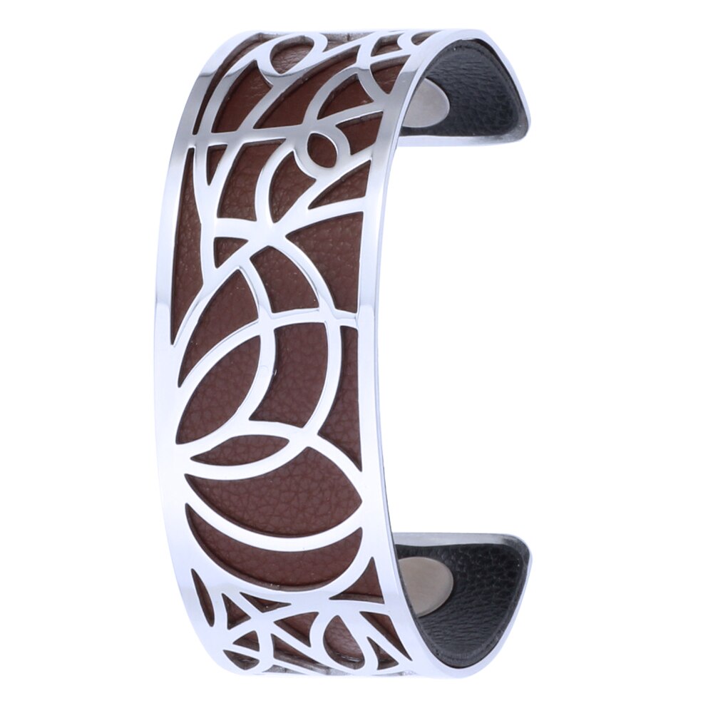 Koaem Rvs Armband Femme Acier Inoxydable De Luxe Manchet Bangle Abstract Patroon Verwisselbare Lederen Sieraden: 010