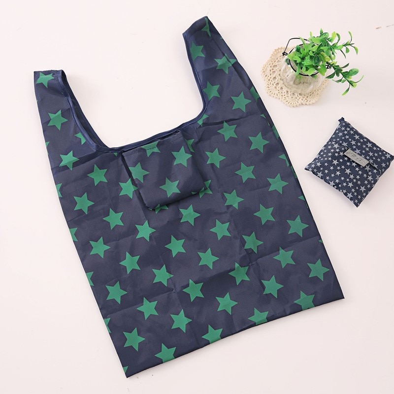 printing foldable green shopping bag Tote Folding pouch handbags Convenient Large-capacity storage bags