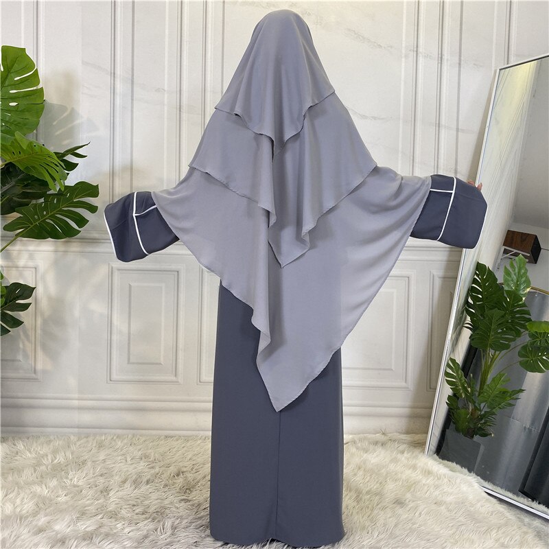 Ramadan Eid Prayer Garment Long Khimar Hijab Scarf Sleeveless Tops Islamic Women Abaya Jilbab Abayas Muslim Arab Clothing Niqab: Gray Khimar