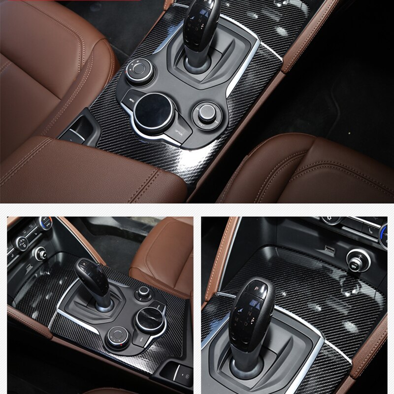 5d kulfiber dekoration klistermærke dækning trim til alfa romeo giulia bil interiør central kontrol gearskift panel bil styling