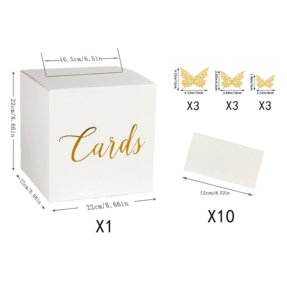 Caja de tarjetas para de cumpleaños de boda, caja de tarjetas de de cartón con letras en relieve y mariposa dorada ahuecada - cuadrado: Default Title