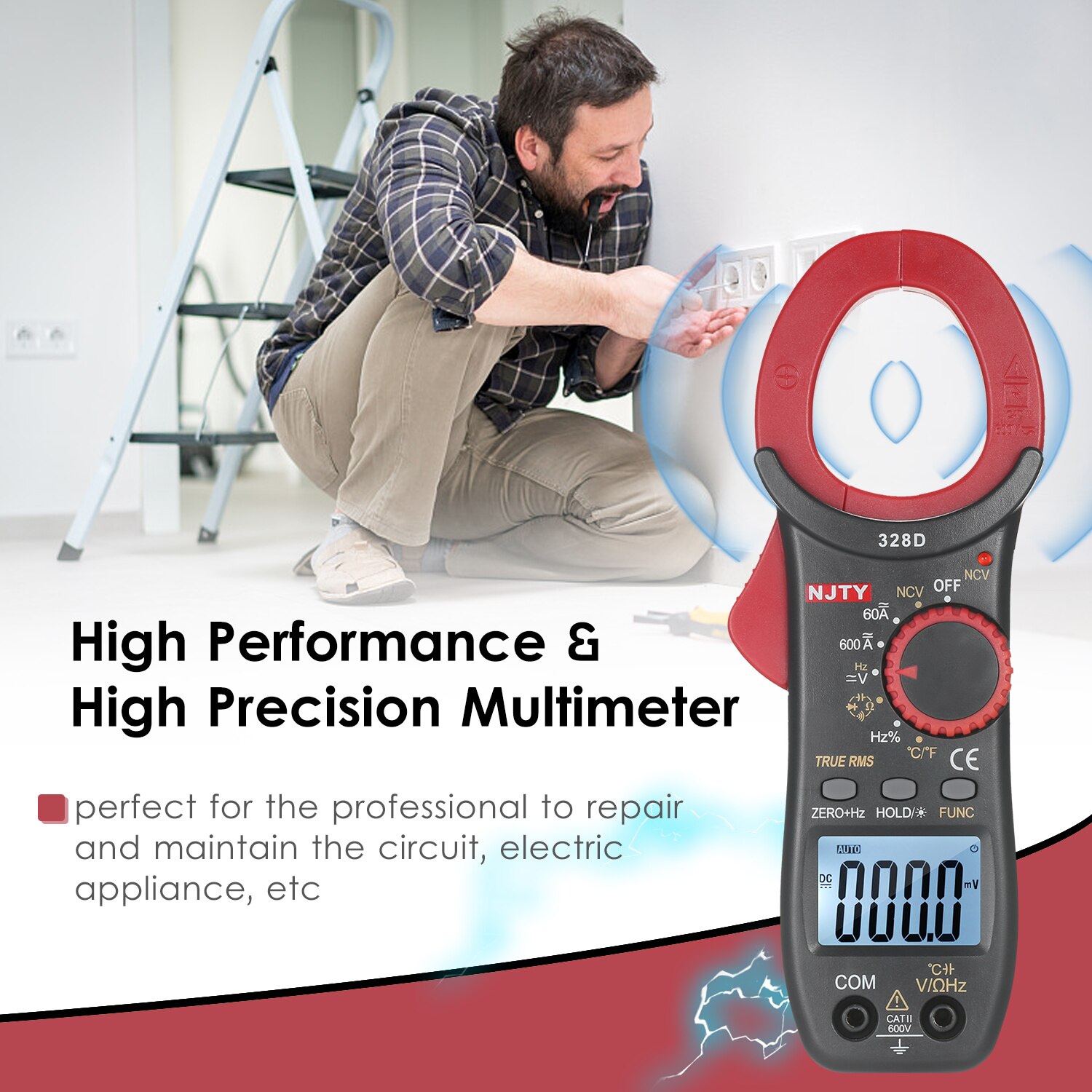 NJTY 328D Klemme Meter NCV 600A Mit Temperatur Prüfung Auto True RMS Hohe Präzision Multimeter Widerstand Frequenz Kapazität
