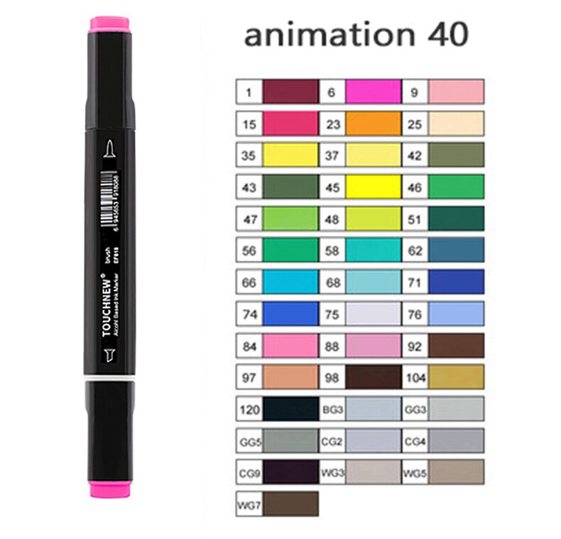 TOUCHNEW-rotuladores artísticos de doble punta para niños y adultos, pincel de Alcohol y cincel para bocetos, 30/40/60/80/168 colores: 40 black colorsA