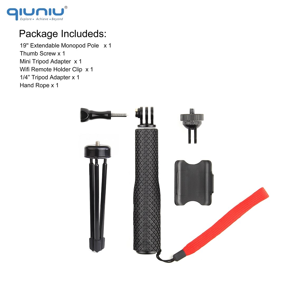 QIUNIU Erweiterbar Einbein Selfie Stock Handheld Pole mit Stativ Adapter Halterung für GoPro Held 8/7/6/ 5 für DJI Osmo Tasche Kamera: GP2043(19in)