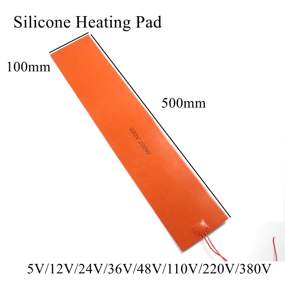 500mmx100mm 12V 24V 220V Silicone Heating Pad Electric Silicone Rubber Heat Mat Heated Bed Plate Flexible Waterproof 3D Printer