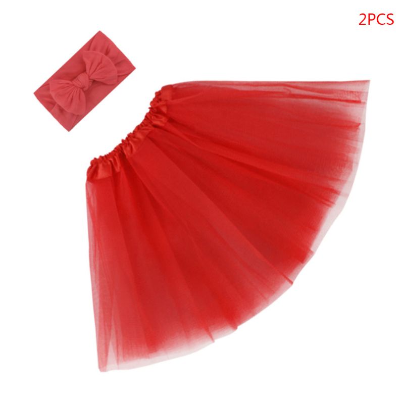 2 Stks/set Zoete Baby Meisjes Tule Tutu Rok Haarband Pasgeboren Fotografie Rekwisieten: Rood