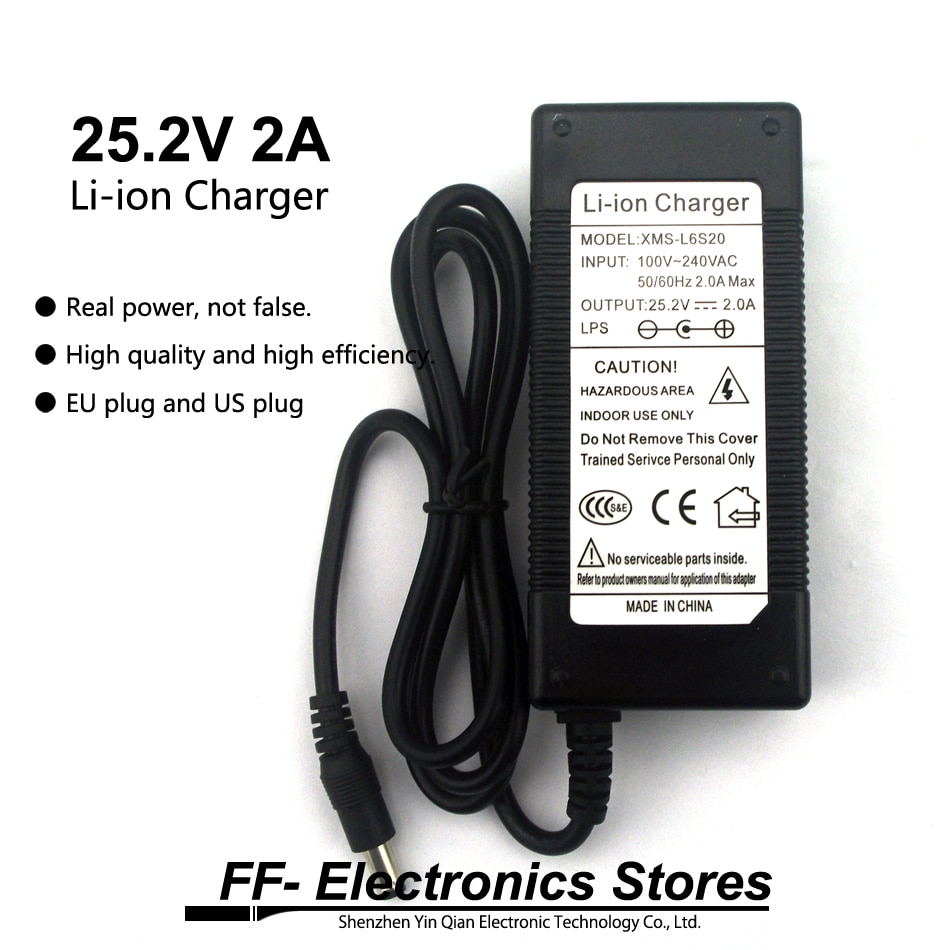 Echte 25.2v 2a / 24v 2a li-ion lader  ac 100-240v converter adapter eu stekker en us stekker voor li-ion batterij.