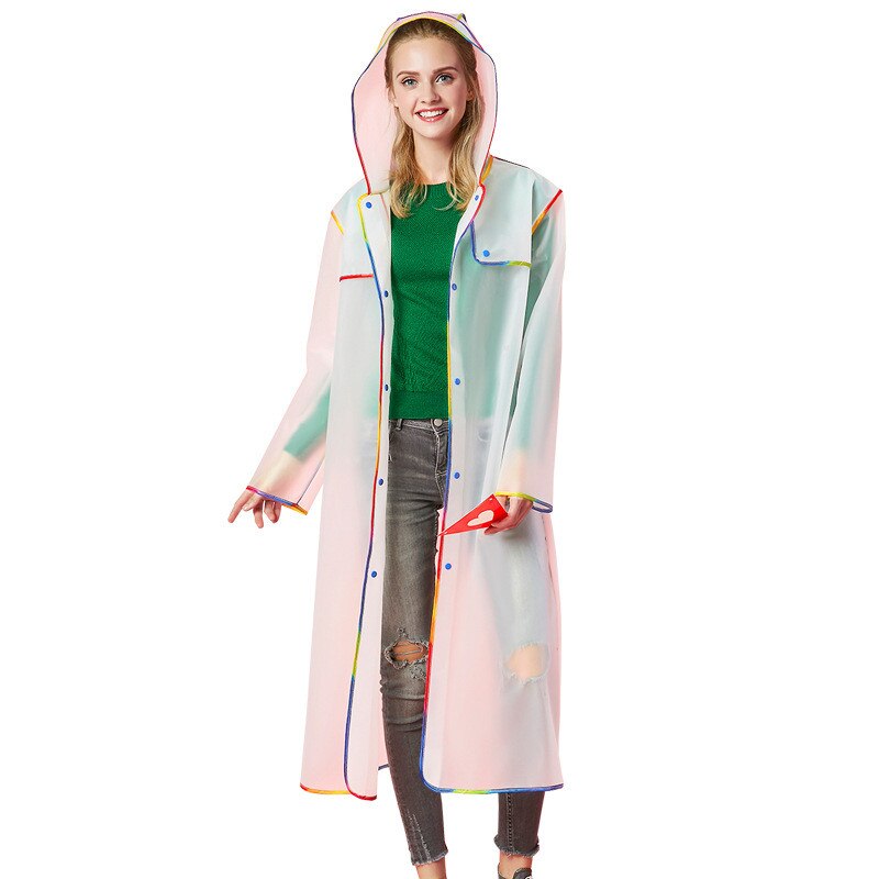 Adulte hommes femmes long eva épais vêtements de pluie universel imperméable poncho randonnée randonnée imperméable à capuche: Blanc / M