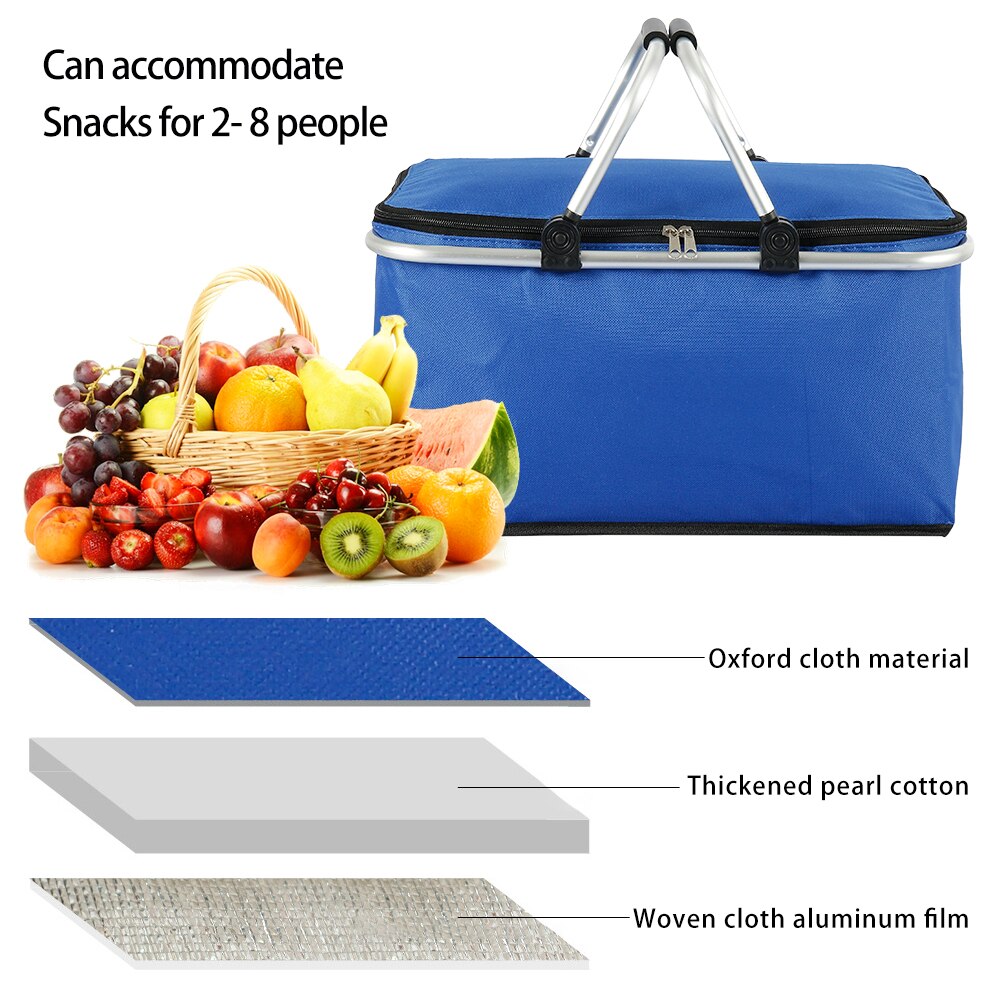 32L Folding Picnic Camping Lunch Bags Insulated Cooler Bag Cool Hamper Storage Basket Bag Box Outdoor Portable Picnic Basket