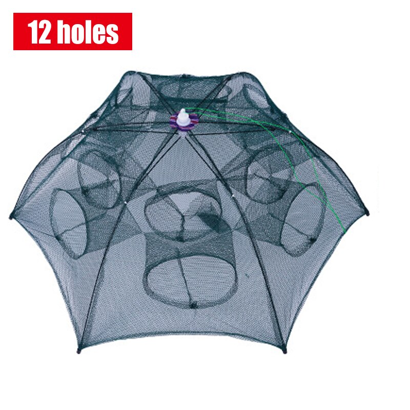 Holes Folded Portable Hexagon Fishing Net Crayfish Fish Automatic Trap For Crayfish Shrimp Carp Catcher Cages Mesh Nets X88G: 12 holes