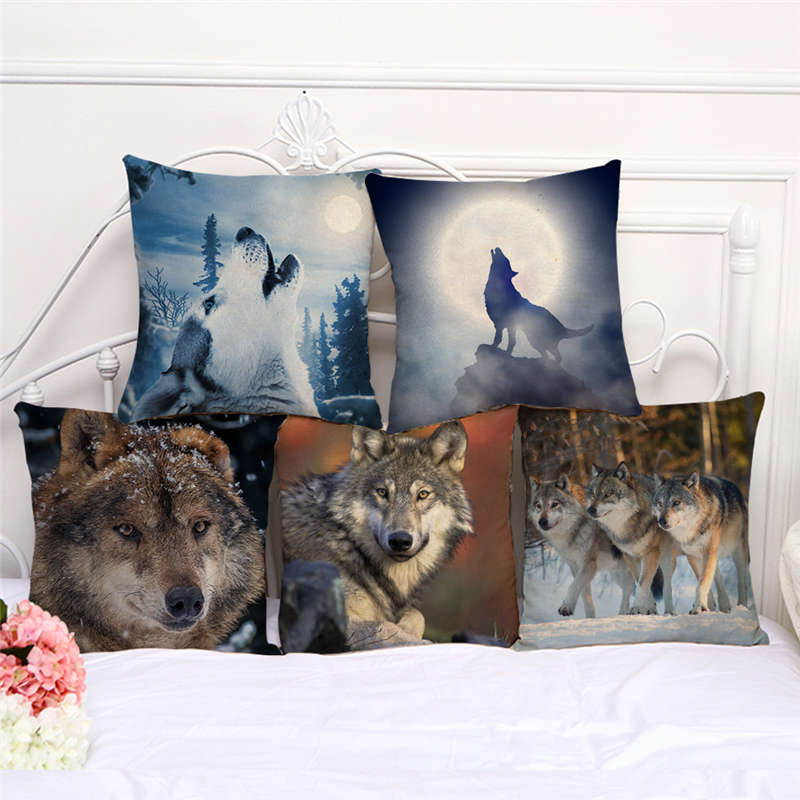 Poszewki na poduszki okrutna bestia wilk poduszka w kształcie zwierzęcia pokrywa 45x45cm dekoracja salonu domu pościel/bawełna poszewka na poduszkę Decor