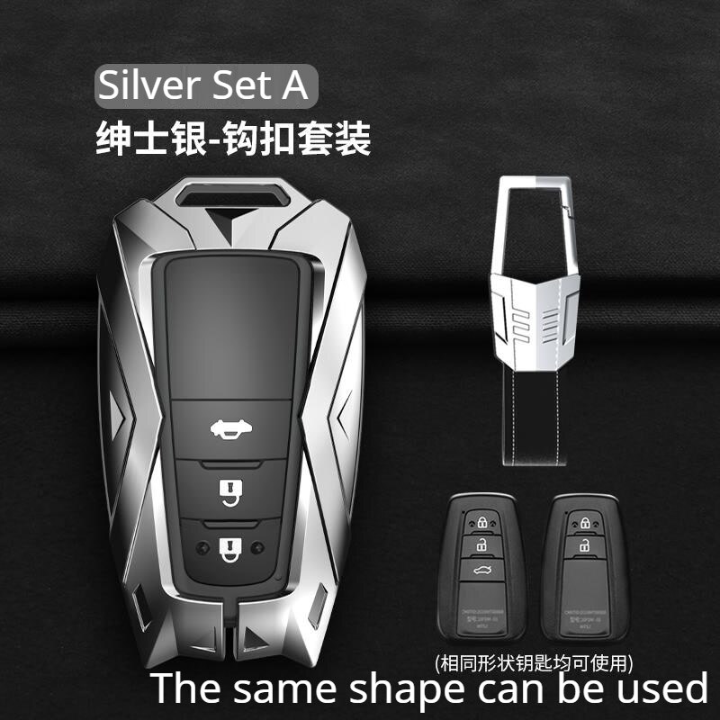 Zinc Alloy Remote Car Key Cover Case for Toyota CHR C-HR Prado Prius Camry Corolla RAV4 Accessories Key Chain: Silver Set A