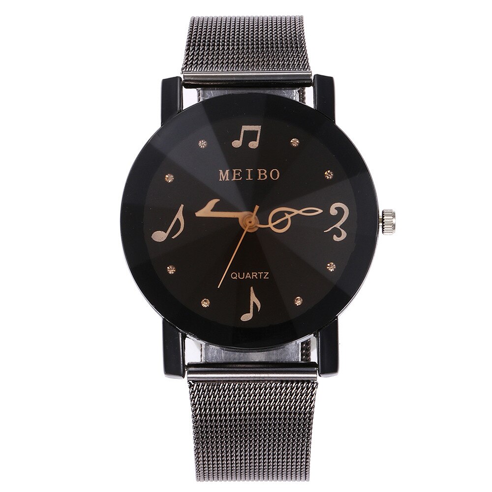 Women Watch Music Note Pointer Casual Quartz Stainless Steel Mesh Strap Watch Analog Wrist Watch Ladies Bracelet Watches: A