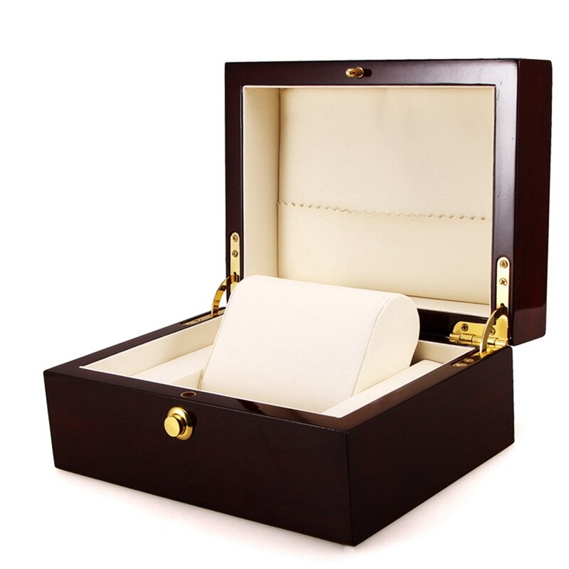 Wood Paint Smooth Single Watch Box With White Pu Leather Cushion High-Grade Packaging Box Jewelry Storage