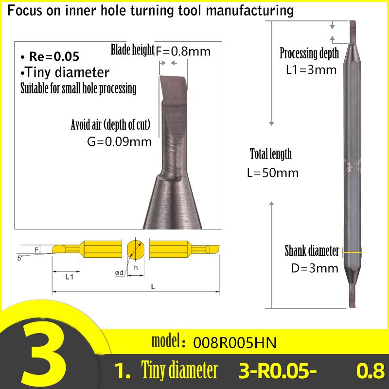 3-R0.05-0.8 small aperture boring tool, reaming boring tool, blind hole turning tool, used for lathe cutting tool, milling tool