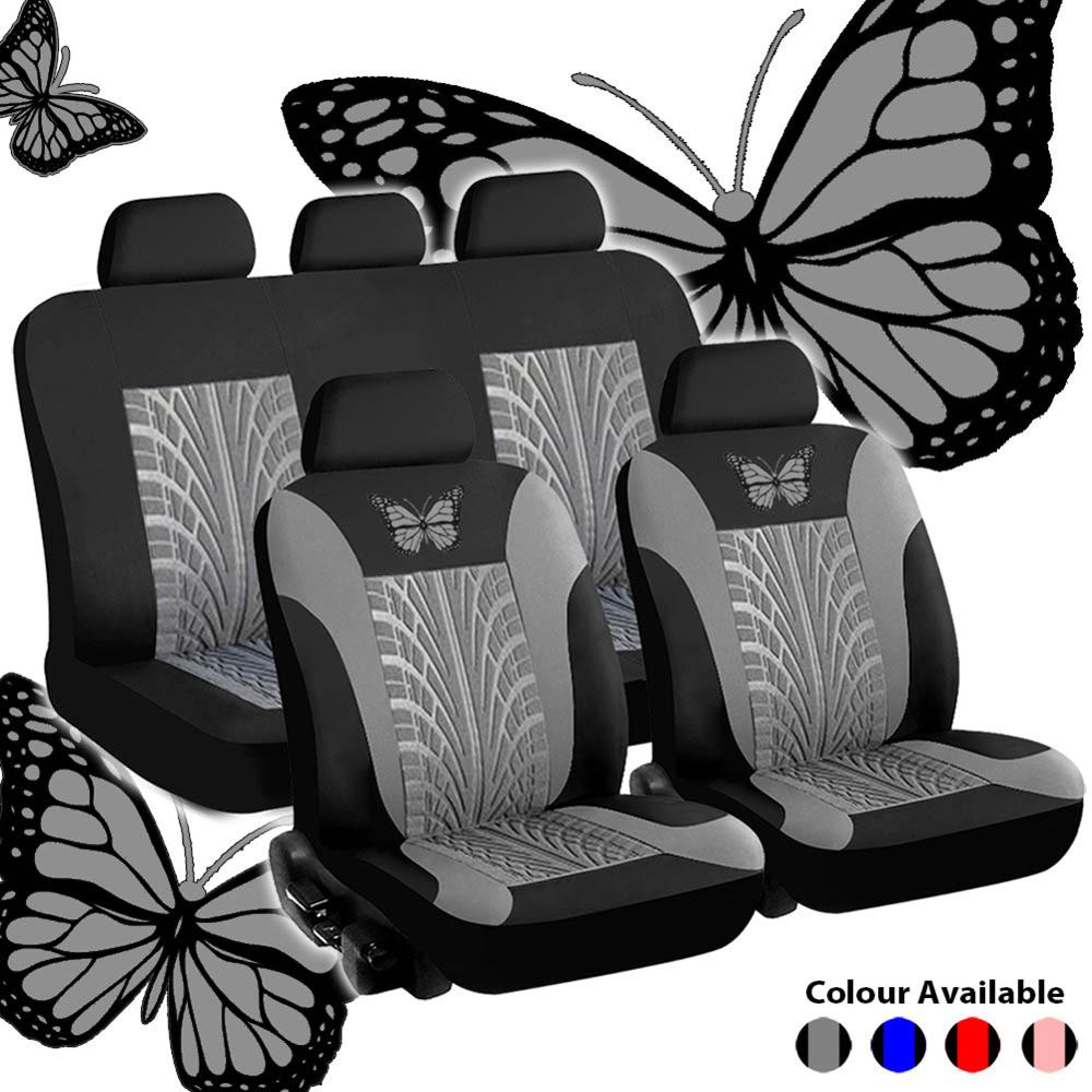 3D Autos Sitzbezüge Zubehör Schmetterling Sitz Abdeckung Polyester Stoff Auto Sitz Schutz Vollen Satz Auto-Styling Innen: grau neun-Stück einstellen