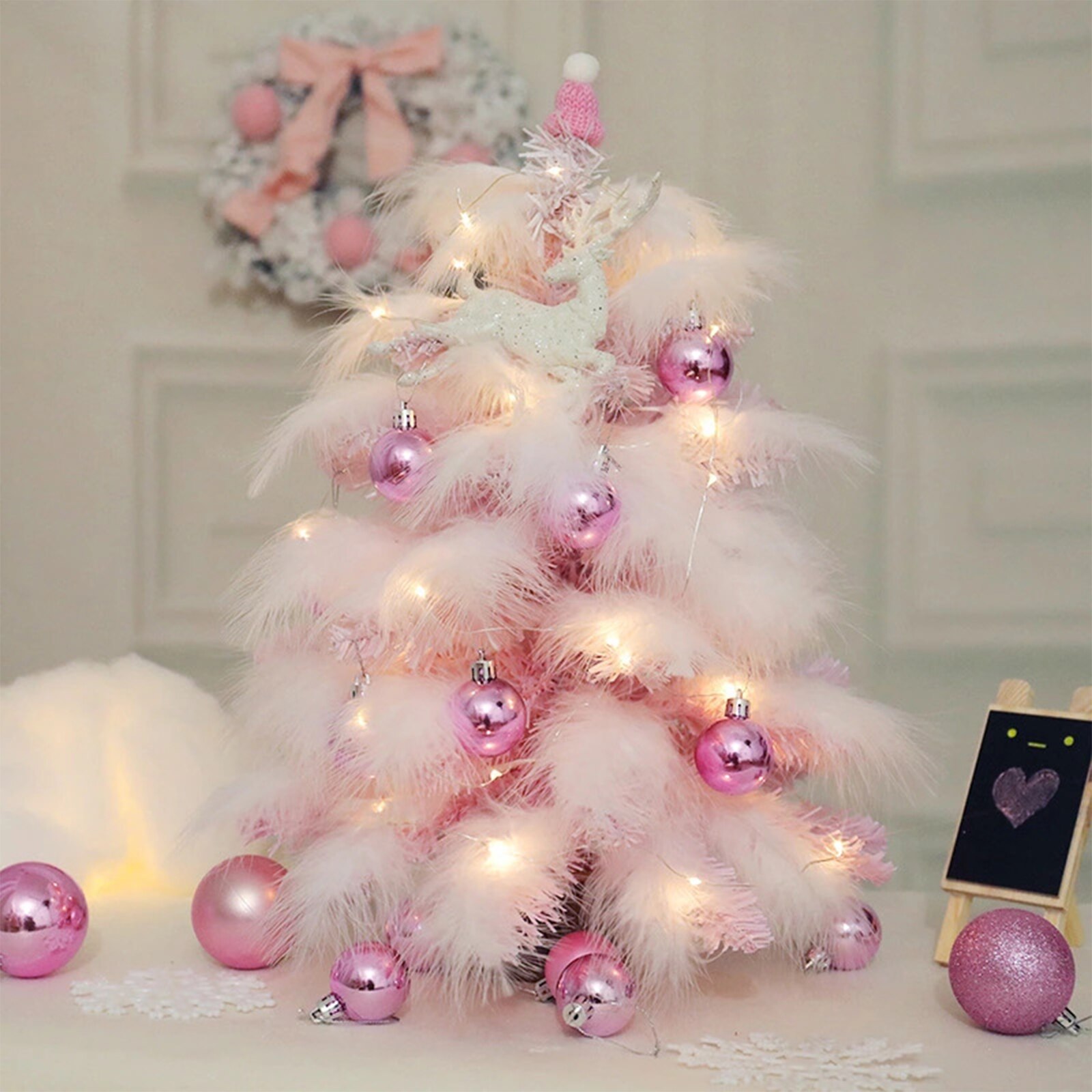 45/60Cm Led Kerstboom Met Feathe Bal Herten Decoratie Light String Kerstboom Kerst Ornamenten Decoratie jaar