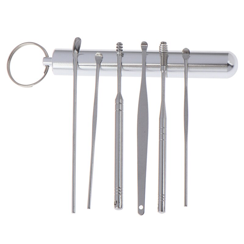 6 Stks/set Rvs Spiraal Oor Pick Lepel Oor Wax Verwijderen Cleaner Multifunctionele Draagbare Oor Pick Oor Care Beauty Tools