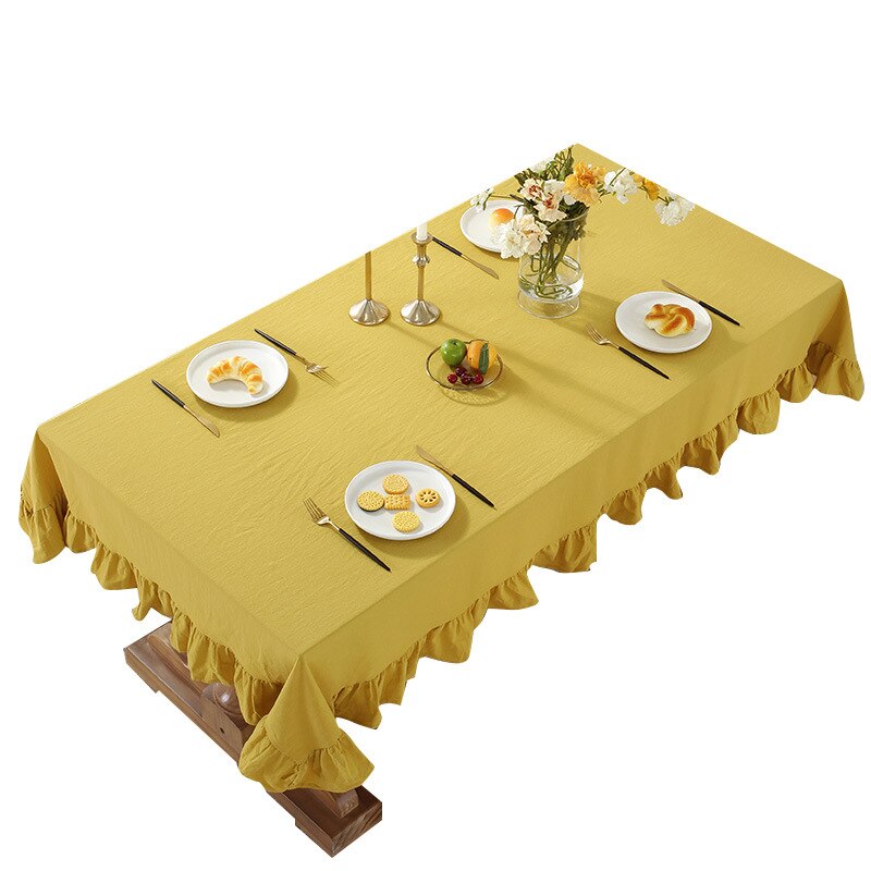 Simple Lotus Leaf Edge Table Cloth Household Cotton and Linen Square Tablecloths Protector Soft Washable Cupboard Covers