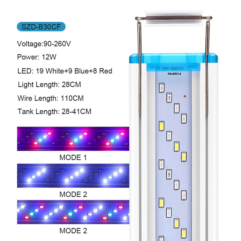 90-260V Aquarium Light Bar LED Fish Tank Lamp Plant Grow Lighting 18-58cm Extensible Aquatic Landscape Decor Accessories US/EU: 28CM EU
