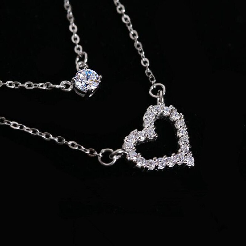 Popular Exquisite Simple 925 Sterling Silver Jewelry Necklace Double Love-shaped Female Necklaces H316