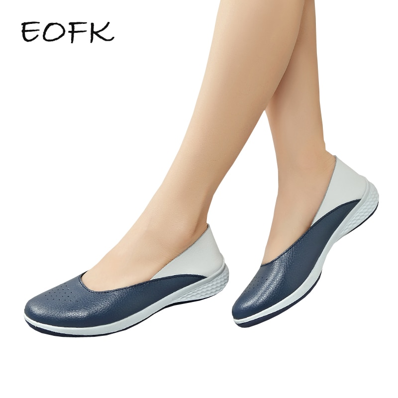 EOFK dames mocassins en cuir confortables ballerines femmes casual Slip-on peu profonde grande taille chaussures à bout rond