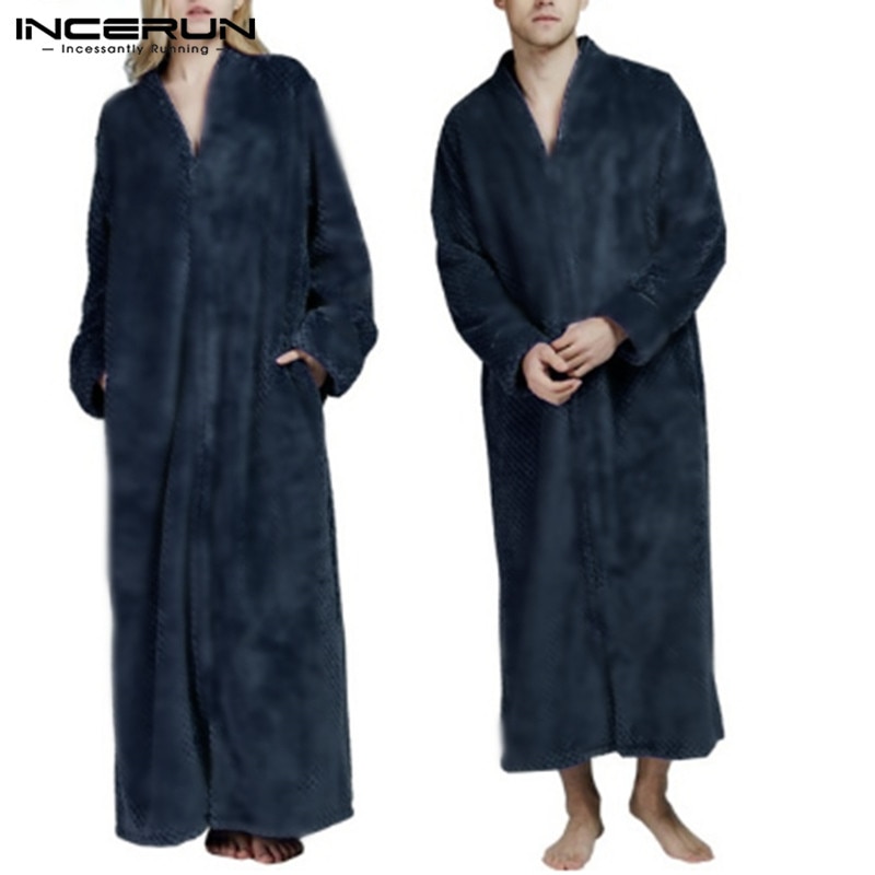INCERUN Couple Flannel Home Clothes Soft and Comfort Long Pullover Bathrobe Pajamas Pullover Thermal Dressing Gown 5XL