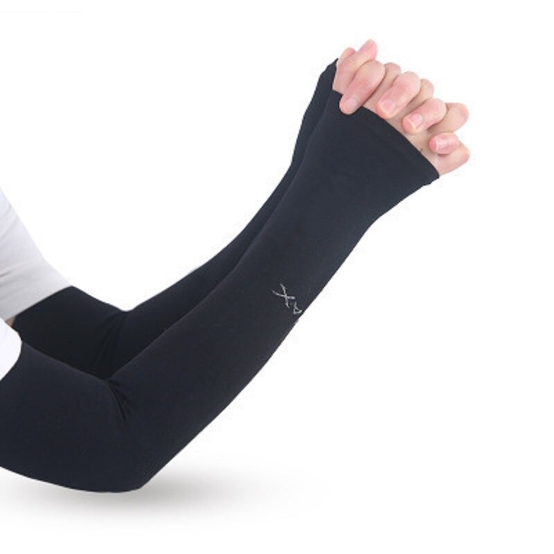 Arm sleeves sun protection sleeves outdoor sports sleeves ice silk sleeves summer cool sleeves women: Black / Fingerless sleeves