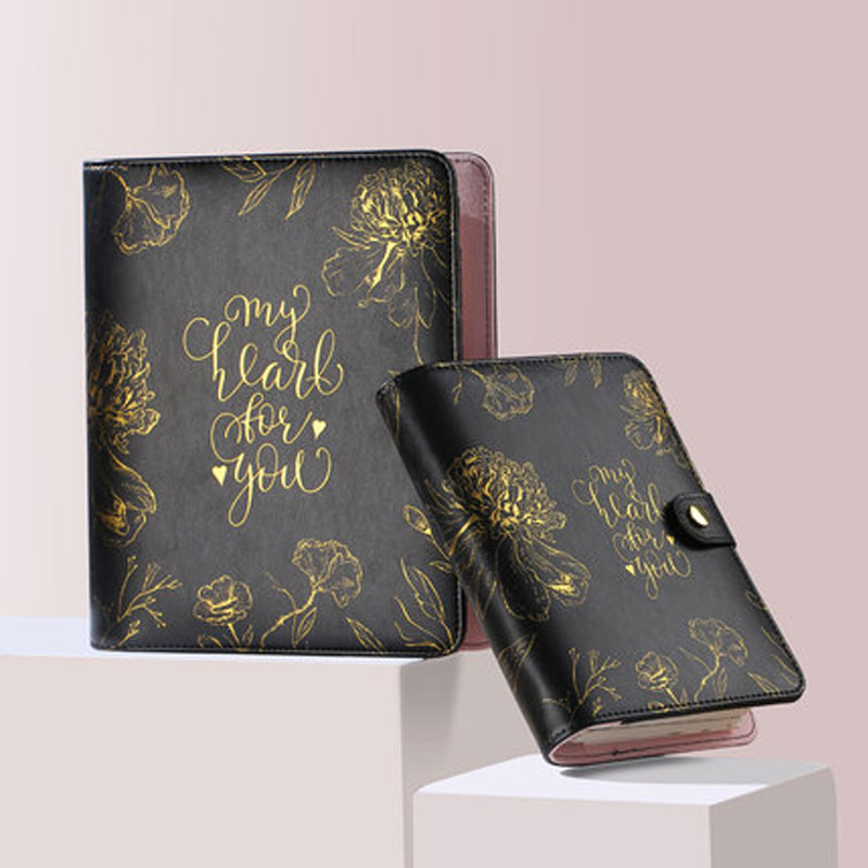 Yiwi 2022 Black A5 PU Leather DIY Binder Notebook Cover Diary Agenda Planner Paper Cover School Stationery