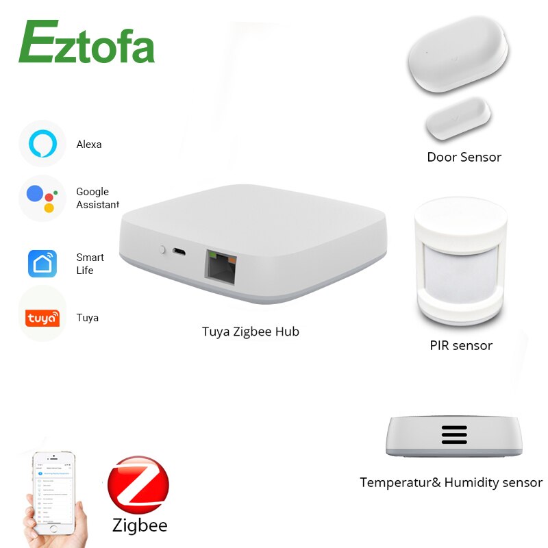 Tuya zigbee smart gateway hub hjemmeautomation scene sikkerhedsalarmsæt pir dør & vindue temperatur & fugtighedssensor smart life