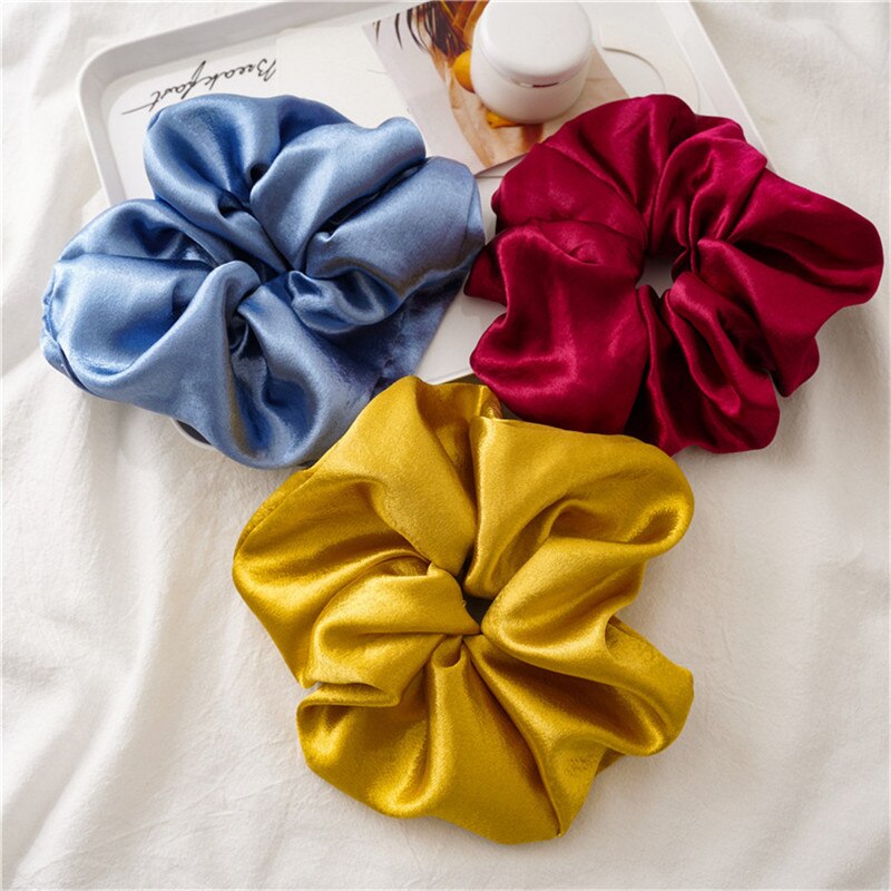 Cintas para el pelo de gran tamaño para mujer, Scrunchies de seda satinada lisa, bandas de goma para el cabello bandas elásticas para pelo, accesorios, coletero