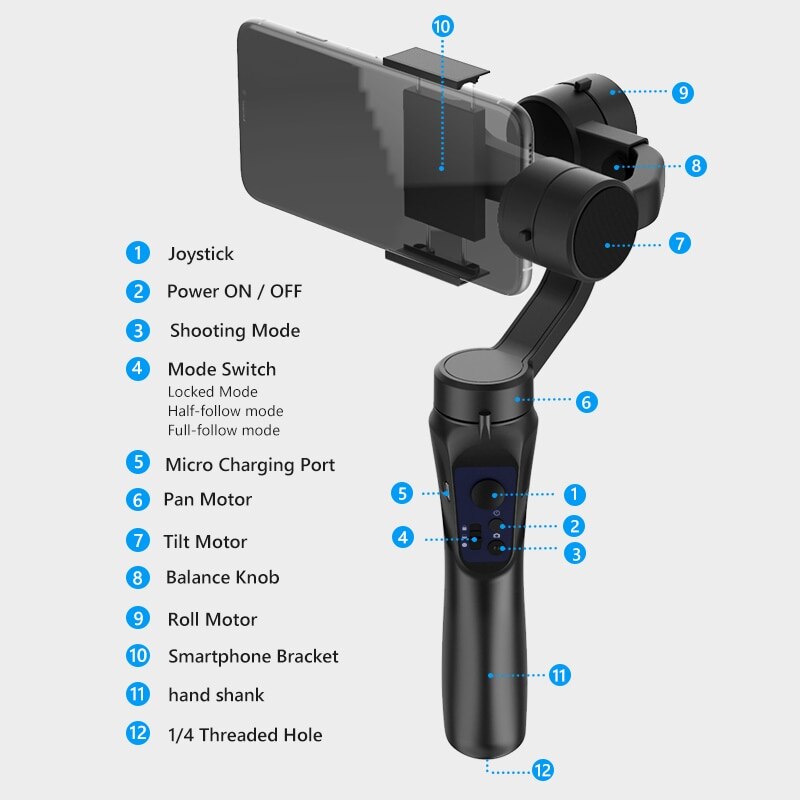 EKEN H4 3 Axis Handheld Stabilizer Cellphone Video Record Smartphone Gimbal For Action Camera phone