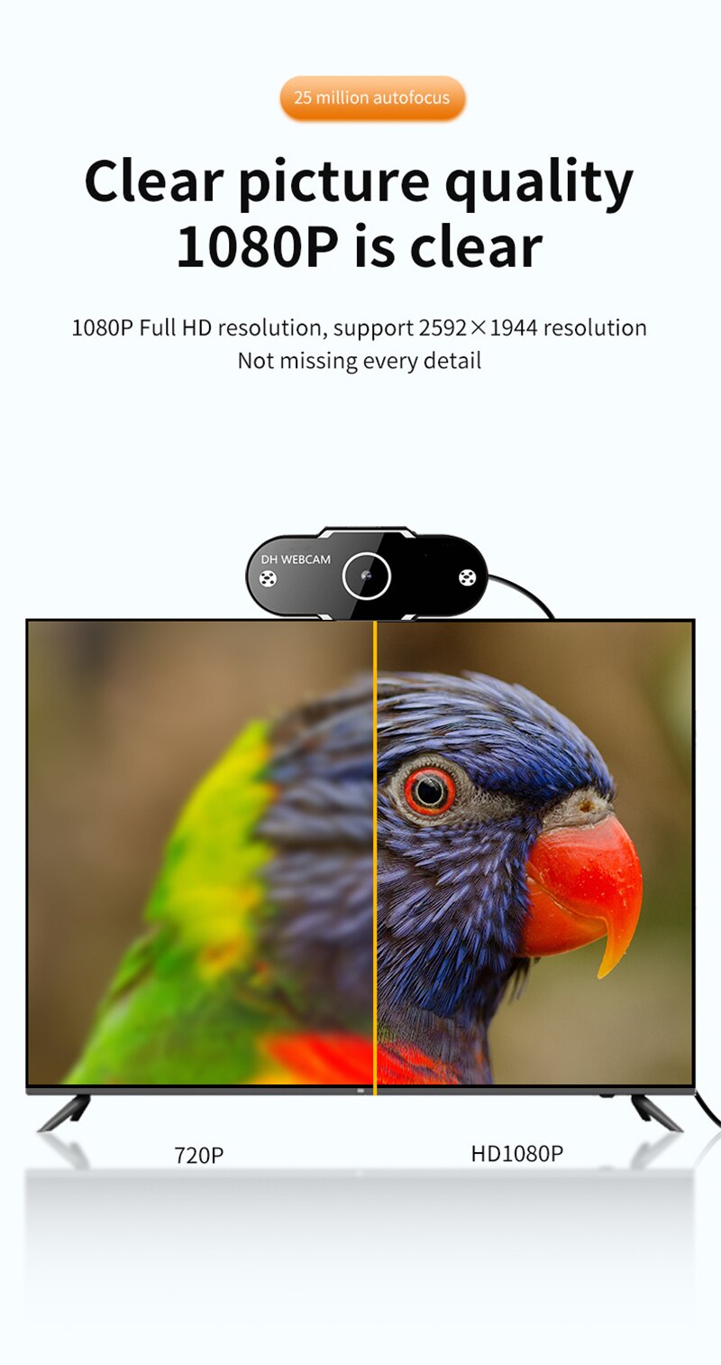 Webcam 2K 1080p Avec Micros Antibruit – Mise Au Point Automatique – Idéale Pour Télétravail & Cours En Ligne