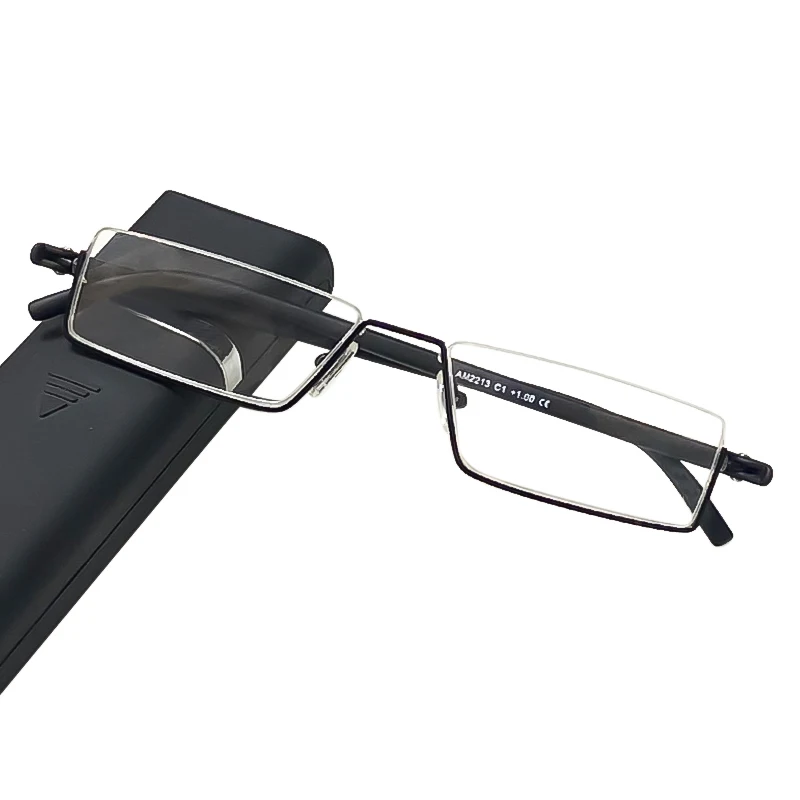Gafas de lectura flexibles de medio marco con caja para hombres y mujeres, gafas portátiles antiazules, gafas para presbicia Unisex + 1,0 a + 4,0: Negro / +400