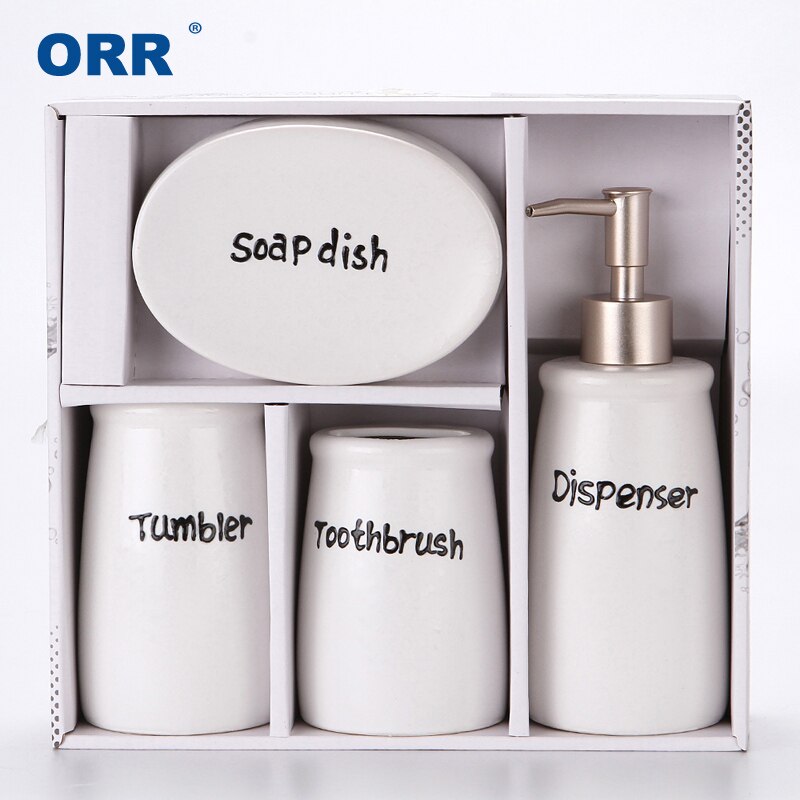Blk/Wt Bathroom four Ceramic sanitary supplies ware Cups toothbrush holder soap dispenser Bath display sabonetei Articulos ORR