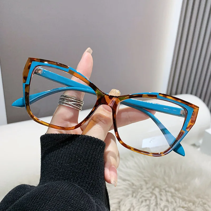 Monturas de gafas de ojo de gato para mujer, gafas ópticas con bloqueo de luz azul, gafas de de de para mujer: Azul