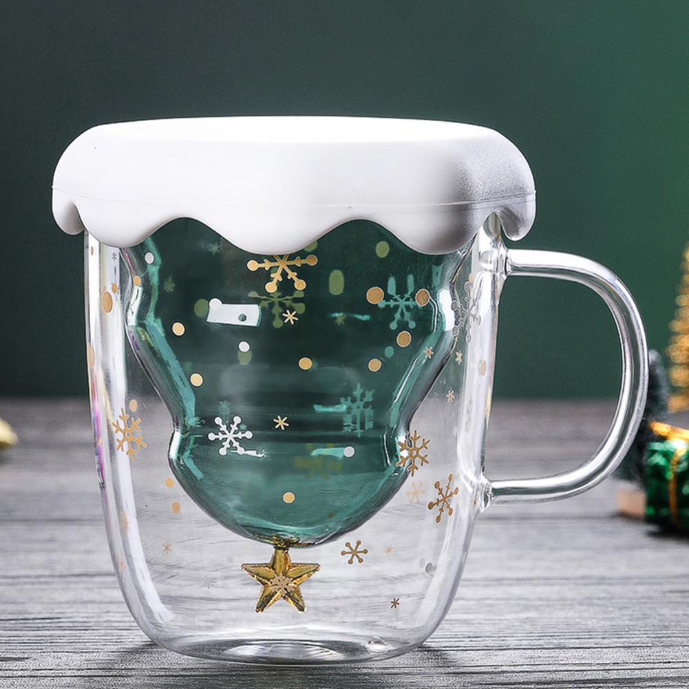 3d gjennomsiktig dobbelt anti-skolding glass juletre stjerne kopp kaffe kopp melk juice kopp barnas jul