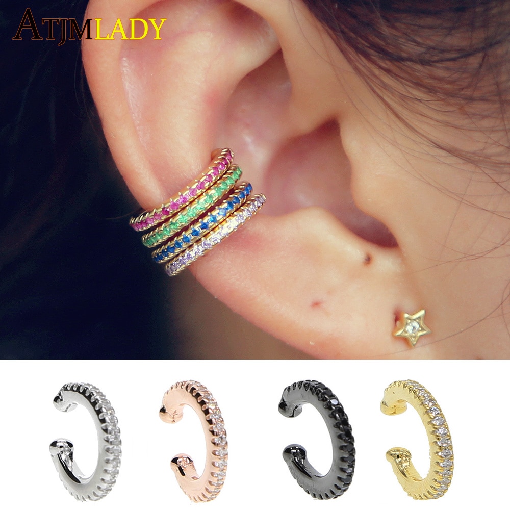 8 colors 925 Sterling Silver Slim Sparkling Ear Cuff Single Ear Cuff 1pcs Clear CZ Zirconia Ear Cuff Gold Women Jewelry