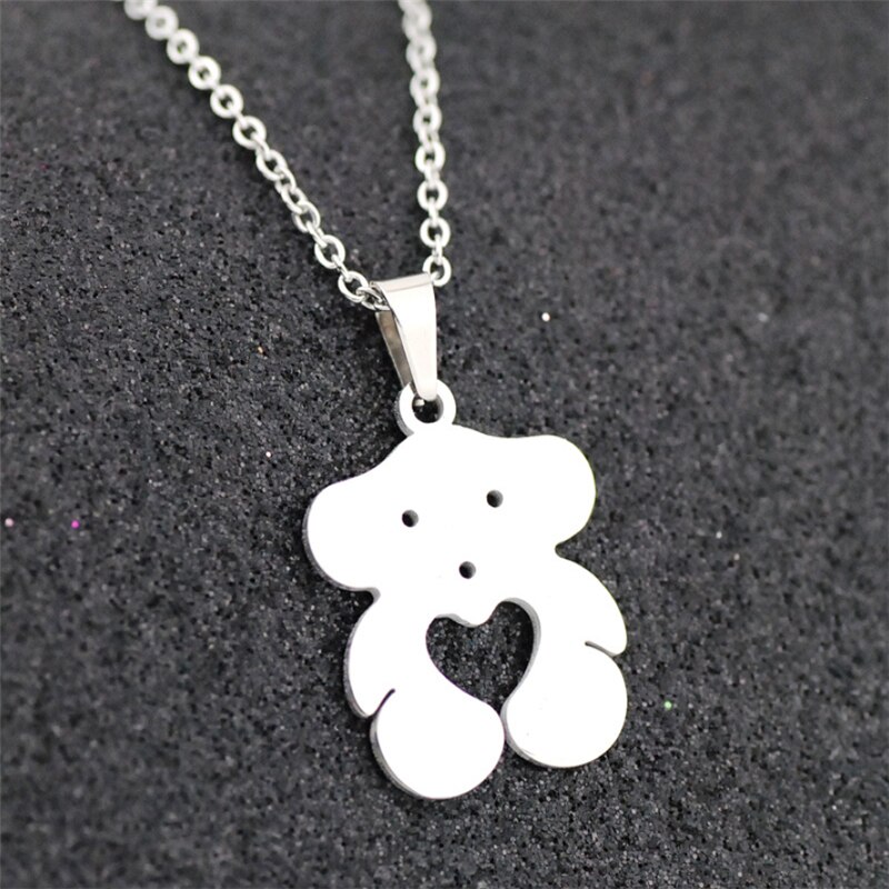Couleur argent acier inoxydable ours pendentif collier boucles d'oreilles ensembles coeur amour ours breloque collier bijoux tour de cou ensembles pour les femmes