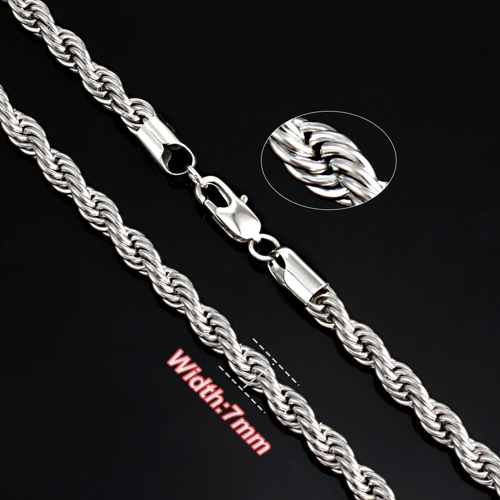 Rope Chain Necklace for Women Men Stainless Steel Twisted Necklace Jewelry 2/3/4/5/6/7 Width: Silver7mm / 60cm