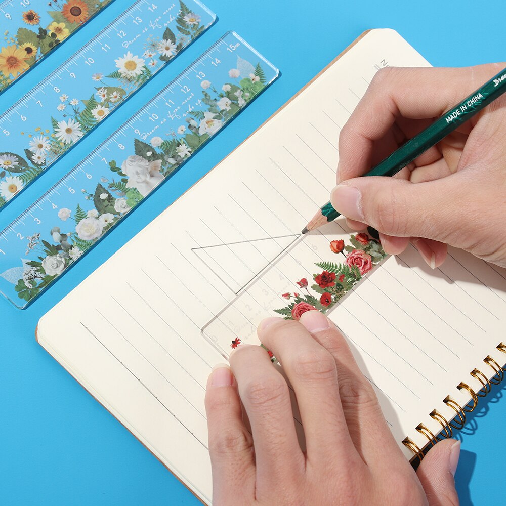 15cm Daisy Rose Acrylic Ruler Multifunction DIY Drawing Tools Student Flower Rulers Double-duty School Office Supplies