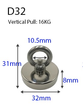 10 meters long Fishing Magnets Rope Suitable for Deep Sea Salvage Strong Search Magnets Fishing Pot Fishing Magnets 10KG -150KG: D32 (16KG Max)