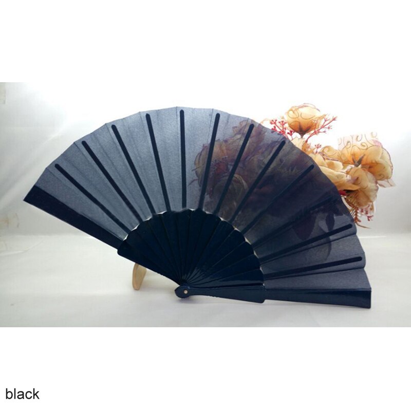 Abanico de plástico de poliéster y algodón para decoración del hogar, accesorio plegable de 13 colores, ideal para fiestas, baile al aire libre, portátil, 23cm de longitud, 1 Uds.: Negro