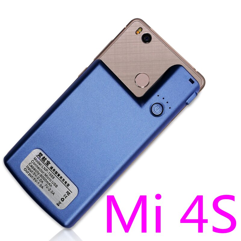 Cassa di batteria esterna per Xiaomi Mi 4C Batteria di Caso Del Caricabatteria Della banca di Potere per Il Caso di Xiaomi Mi 4S clip Posteriore Della Copertura di batteria rechargeabl: Mi 4S-blu