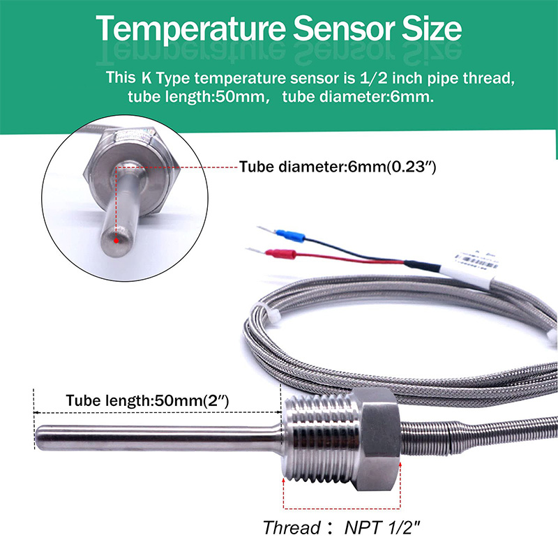 800°C Degree High Temperature Sensor Thread NPT 1/2 Stainless Steel Probe K Type PT100 Thermocouple Tube Temperature Controller