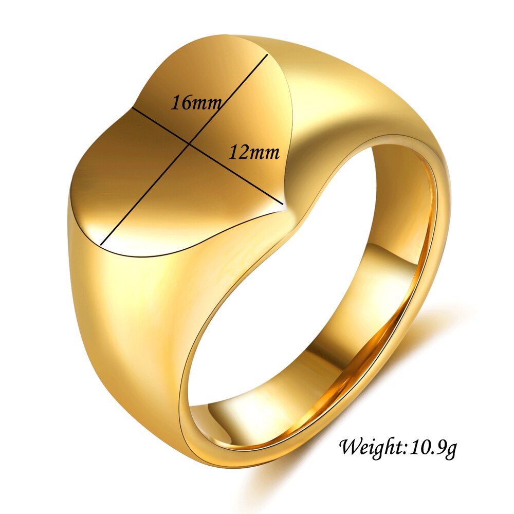 Romantic Stainless Steel Heart Shaped Wedding Rings For Women Men Ladies Gold Color Jewelry Birthday