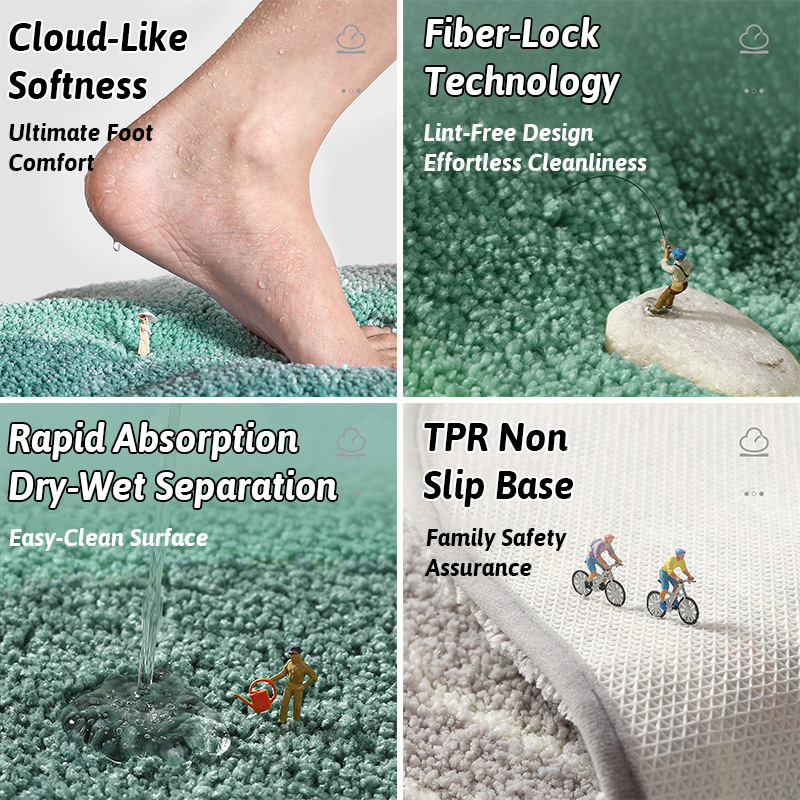 Quick Dry Absorbent Bath Rug Non Slip Soft Cloud Comfort Anti Shedding TPR Backing Lock Fiber Tech No Lint Fluffy Bathroom Mat